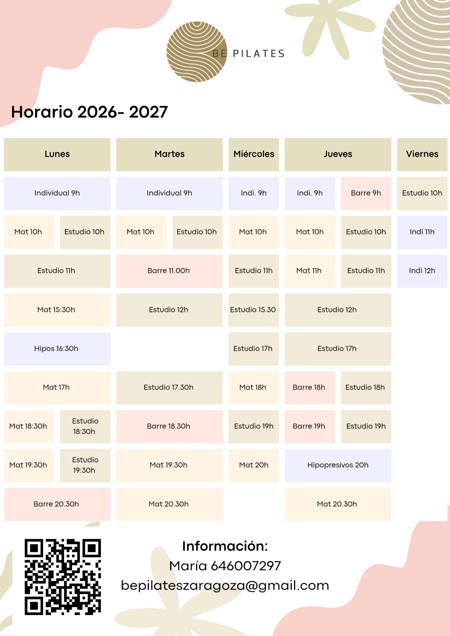 Horarios clases 2026-2027